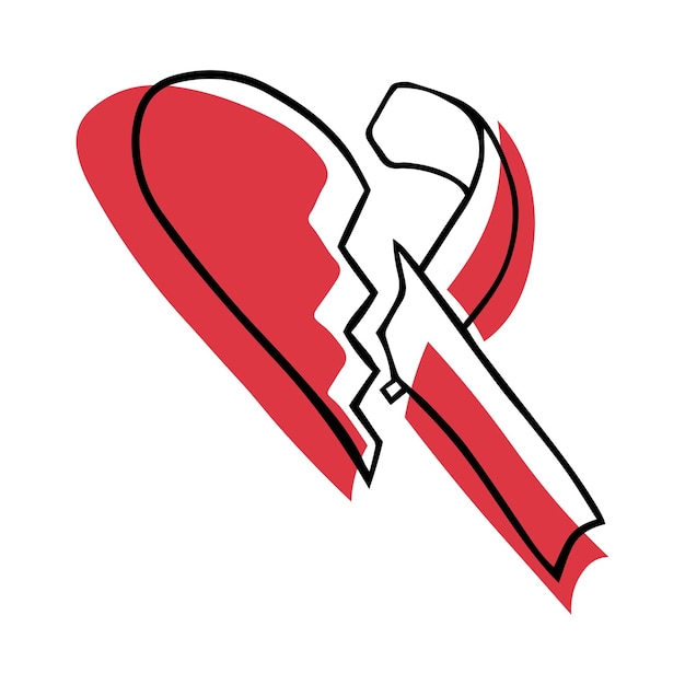 Vettore giornata mondiale contro l'aids doodle red ribbon mezzo cuore mezzo nastro