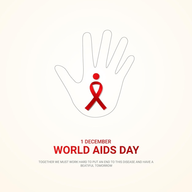 World aids day hand and ribbon free vector