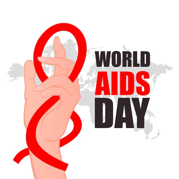 World aids day. holding hands with red ribbon.