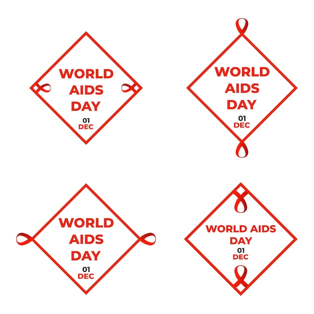 World aids day labels collection aids ribbon with heart design