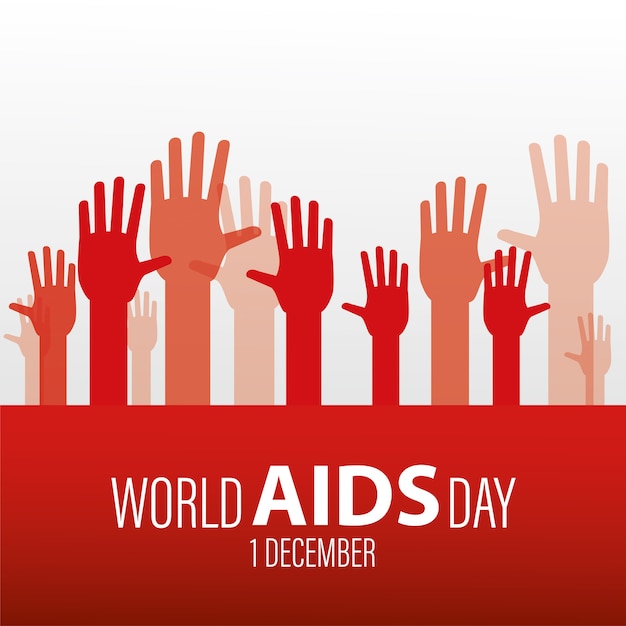 World AIDS day lettering with hands up