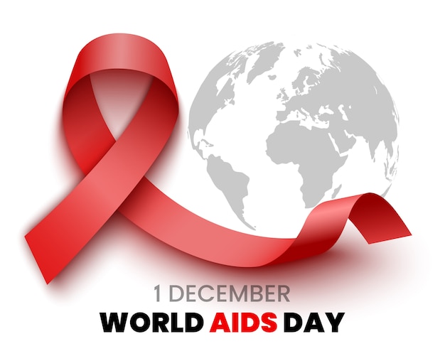 World aids day poster. red ribbon.  illustration.