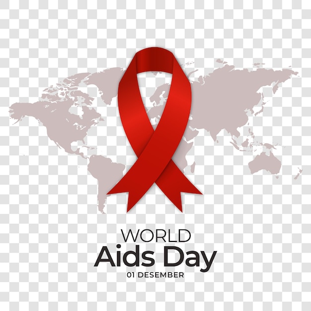 Vector world aids day poster with ribbon hiv prevention month with transparent background