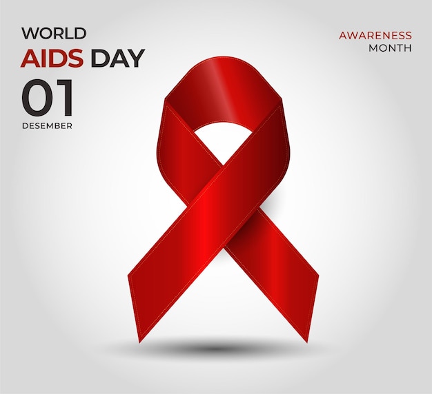 Vector world aids day poster with ribbon hiv prevention month with white background