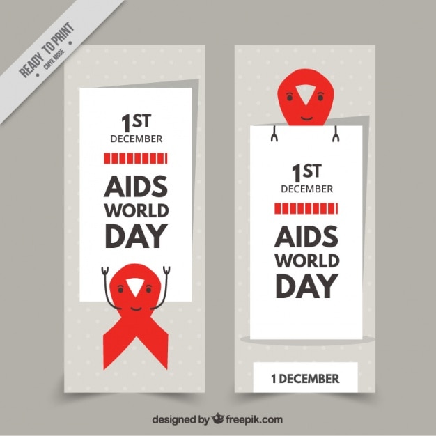 Vector world aids day red ribbon banners