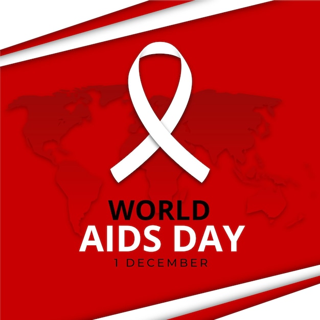 World aids day ribbon on earth map in paper style