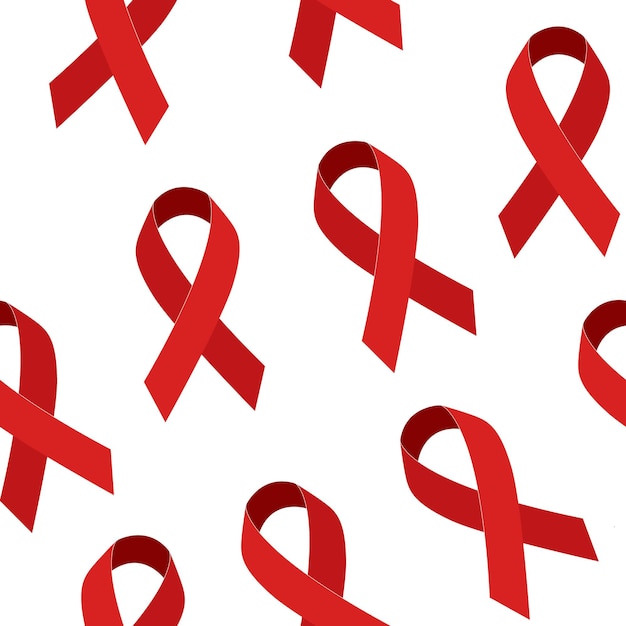 World aids day seamless pattern with red ribbons vector flat illustration