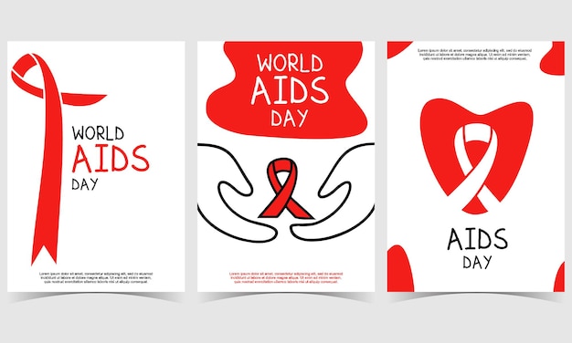 Всемирный день борьбы со СПИДом набор из 3 простых фоновых векторных иллюстраций плоский стиль