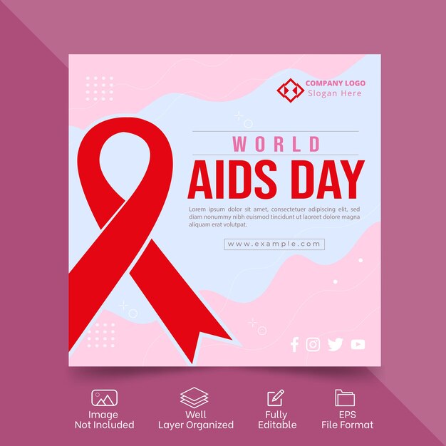 World aids day social media template with red ribbon