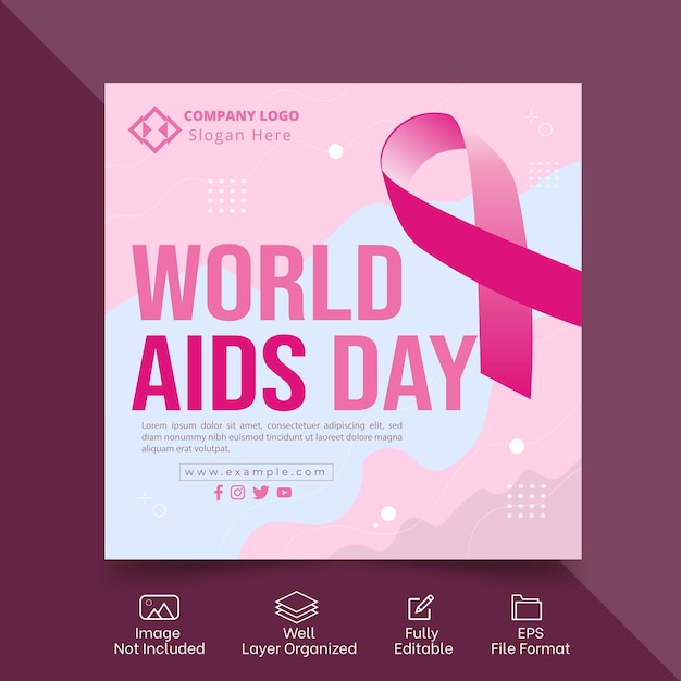 World aids day social media template with red ribbon