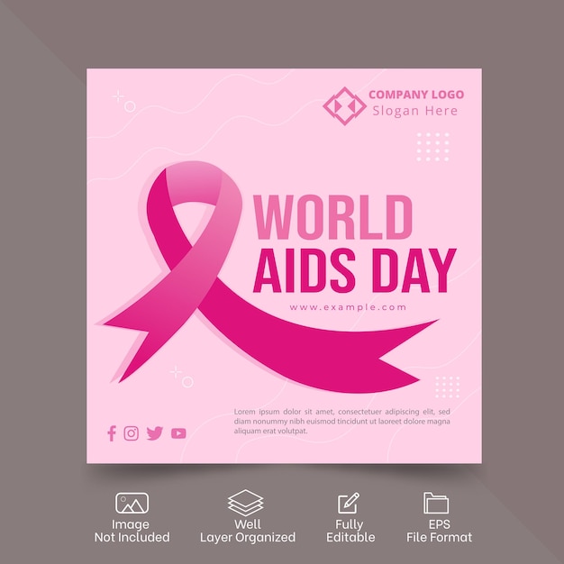 World aids day social media template with red ribbon