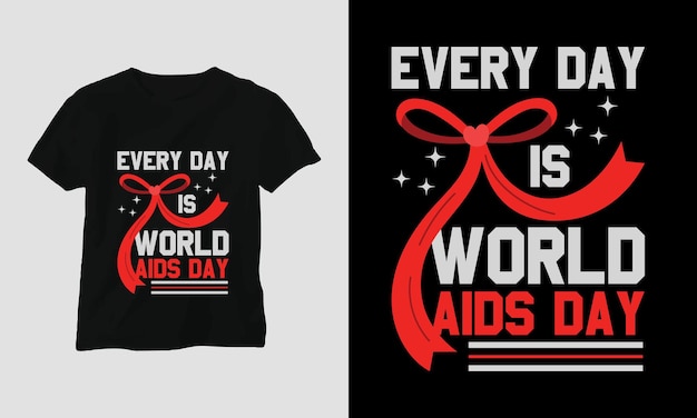 World AIDS Day T-shirt Design with red and pink colors and AIDS Sign ribbon