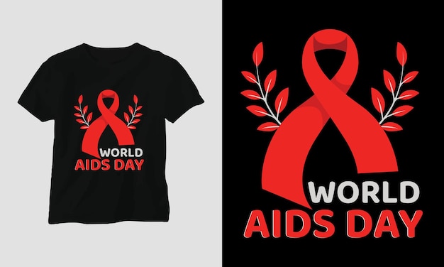 T-shirt per la giornata mondiale dell'aids design con colori rosso e rosa e nastro con il segno dell'aids