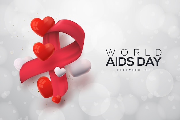 Giornata mondiale dell'aids con nastro d'amore 3d e palloncini