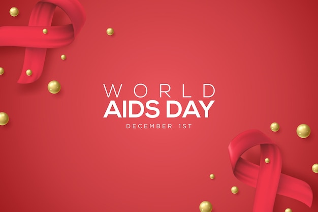 world aids day with realistic vector red ribbon