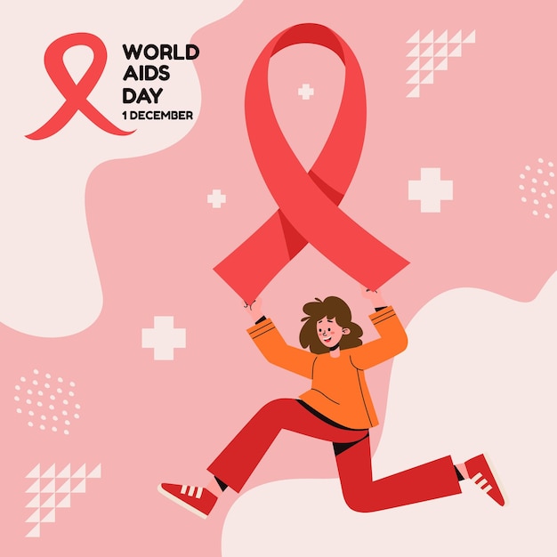 World Aids Day Woman Flying and Holding Peace Symbol Parachute