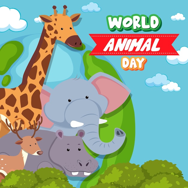 World Animal Day banner with wild animals