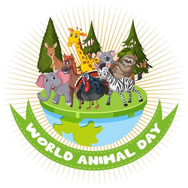 World animal day banner with wild animals