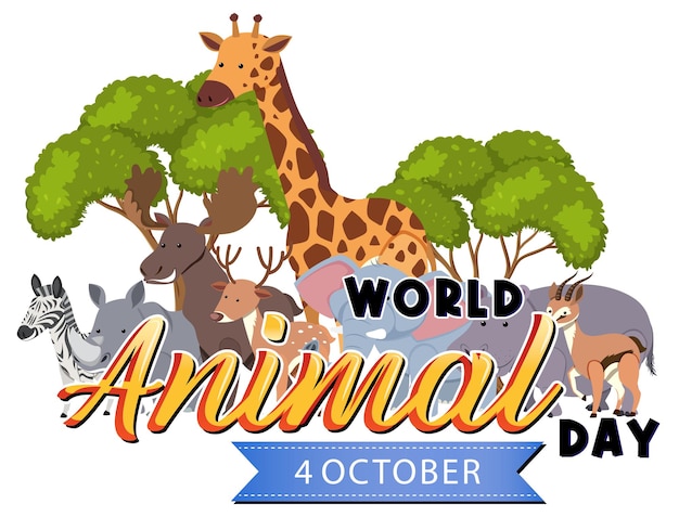 Vettore logo della giornata mondiale degli animali con animali africani