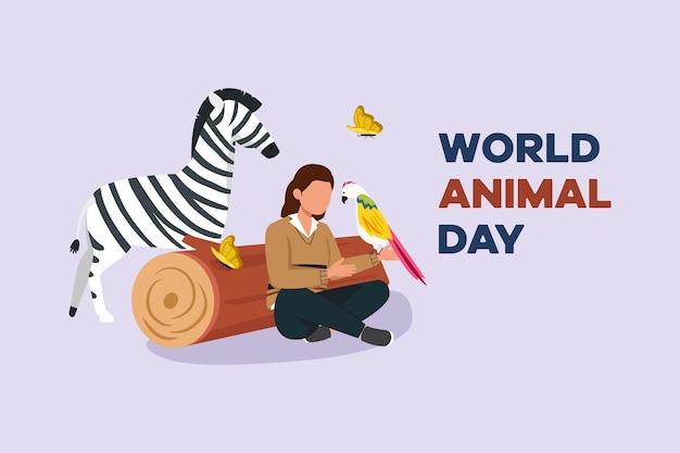 10 月 4 日の世界動物の日のコンセプト分離された色付きのフラット ベクトル図