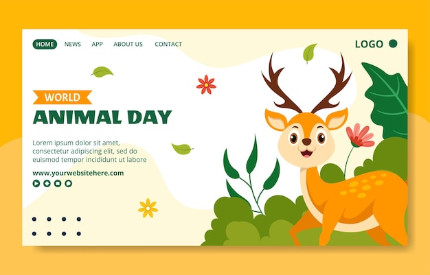 World Animal Day Social Media Landing Page Cartoon Hand Drawn Templates Background Illustration