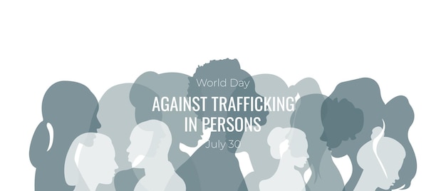 Баннер Всемирного дня борьбы с торговлей людьмиВекторная иллюстрация с силуэтами людей
