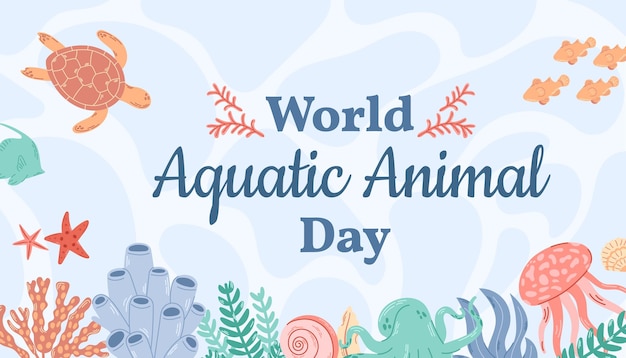 Vector world aquatic animal day horizontal banner holiday concept