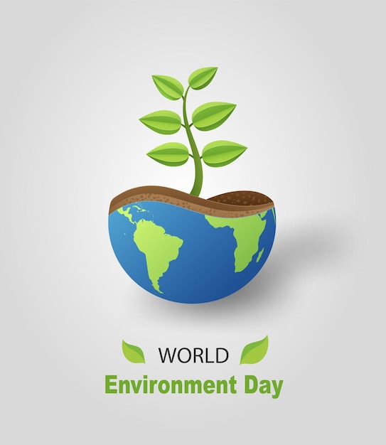 Vector the world are the plant pot of green seedling world environment day june 5 concept in illustrator paper art