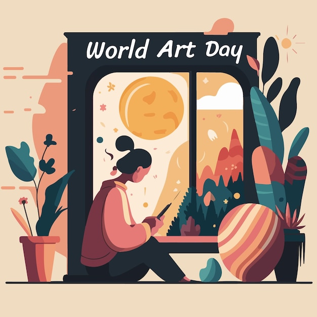 World art day flat style vector illustration