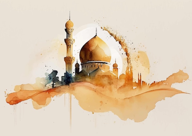 A World of Art with Watercolor Mosques in Islamic Architecture