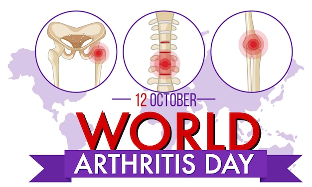 world arthritis day banner with red pain circles on human bones
