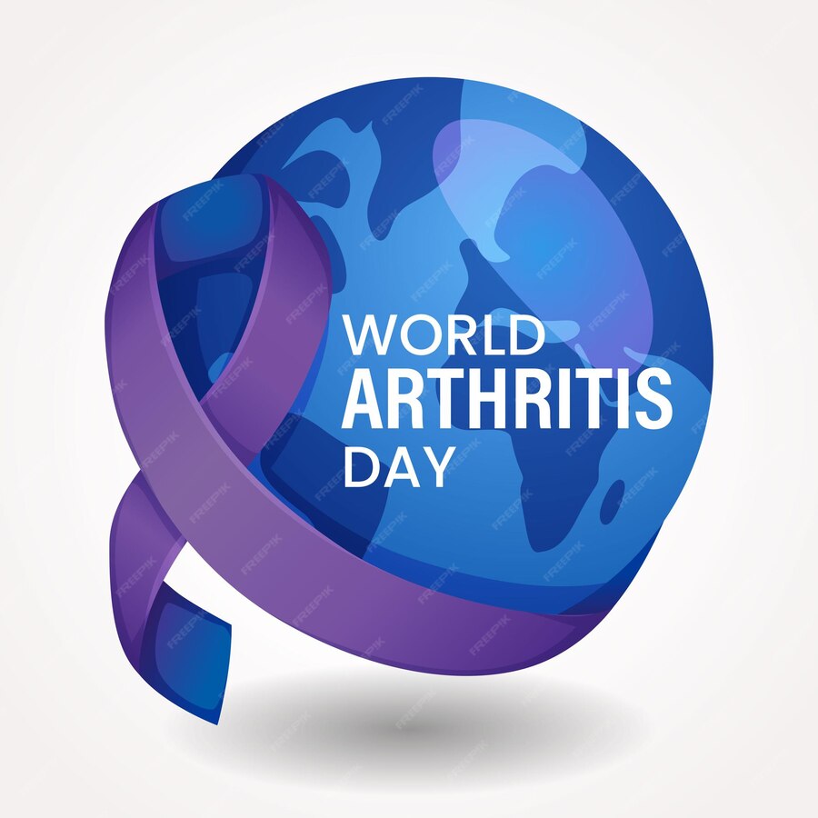Premium Vector World arthritis day concept awareness ribbon and globe