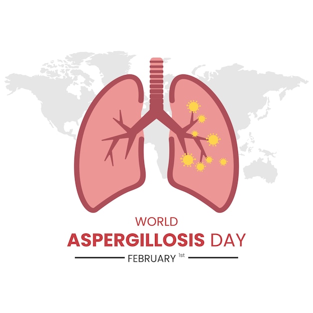 World aspergillosis day poster vector illustration human lungs and virus illustrations