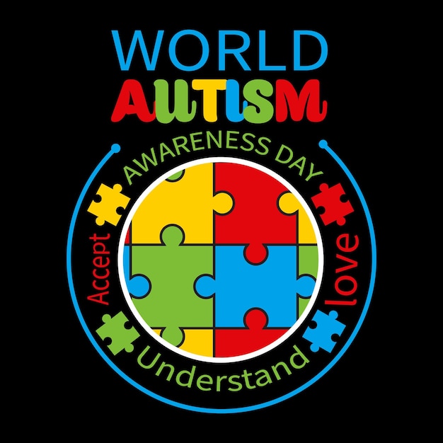 Vettore giornata mondiale della consapevolezza dell'autismo accetta capire amore t-shirt design tipografia illustrazione vettoriale