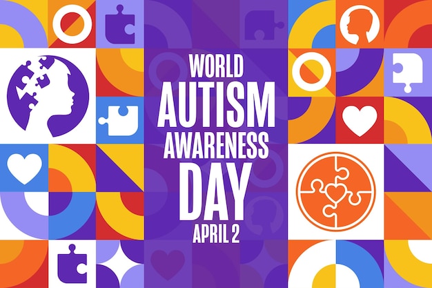 벡터 세계 자폐증 의식의 날 (world autism awareness day) - 4월 2일 - 휴일 개념: 텍스트 문구와 함께 배경 배너 카드 포스터에 대한 템플릿, 터 eps10 일러스트레이션