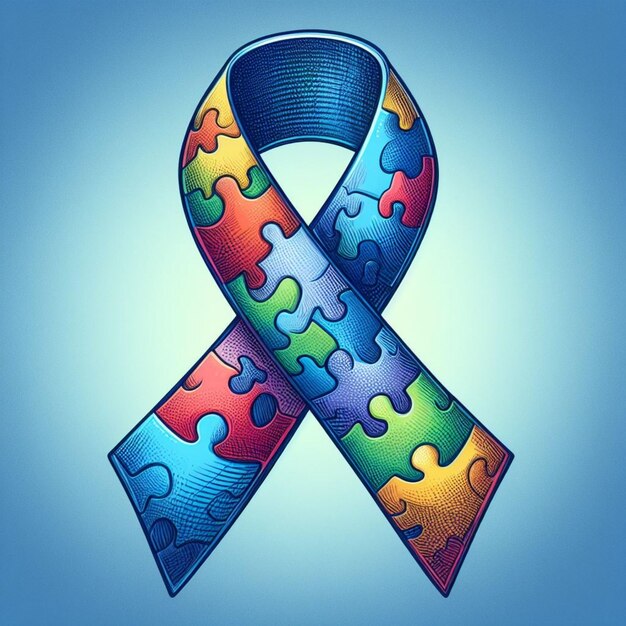 벡터 세계 자폐증 의식의 날 일러스트레이션: 퍼즐 조각, 리본, 세계