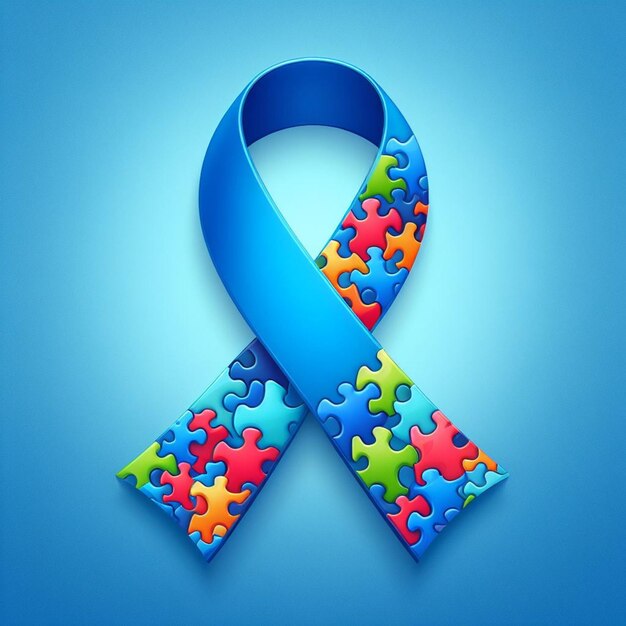 World Autism Awareness Day Illustration with Puzzle Pieces Ribbon and World