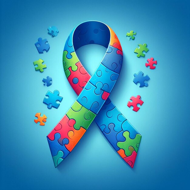 Vettore illustrazione della giornata mondiale della consapevolezza dell'autismo con pezzi di puzzle, nastro e mondo