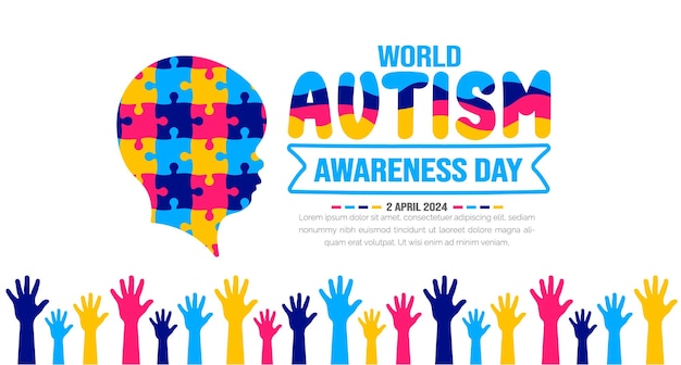 Vector world autism awareness day people raising hands background template celebrated in 2 april use to ba