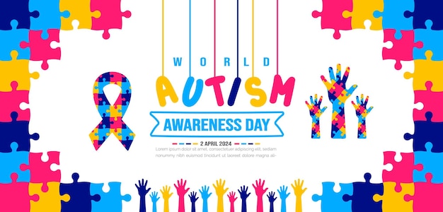 World autism awareness day people raising hands background template celebrated in 2 April