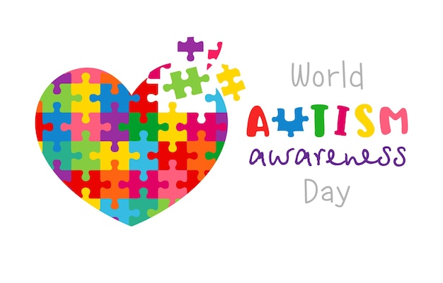 World Autism Awareness Day social media poster Network timeline post Cut heart shape with puzzles