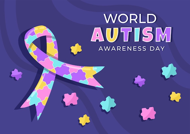 Всемирный день распространения информации об аутизме с головоломками, подходящими для поздравительной открытки, плаката или баннера в плоском дизайне иллюстраций