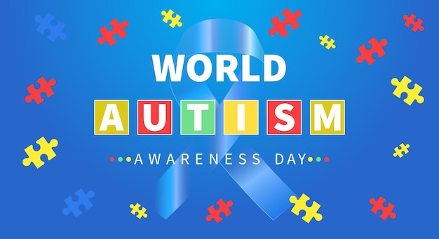 Vettore giornata mondiale della consapevolezza dell'autismo con effetto di testo a modello di puzzle
