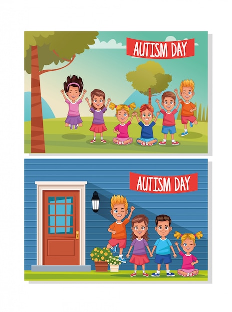 World autism day with kids characters