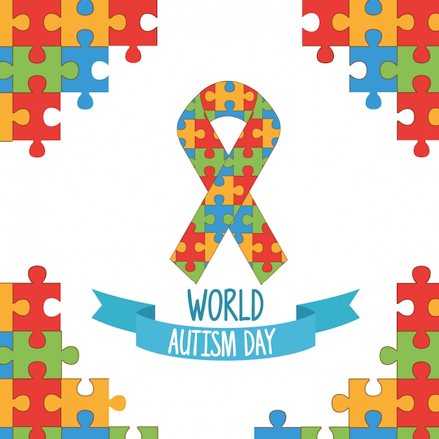 world autism day with ribbon puzzle pieces
