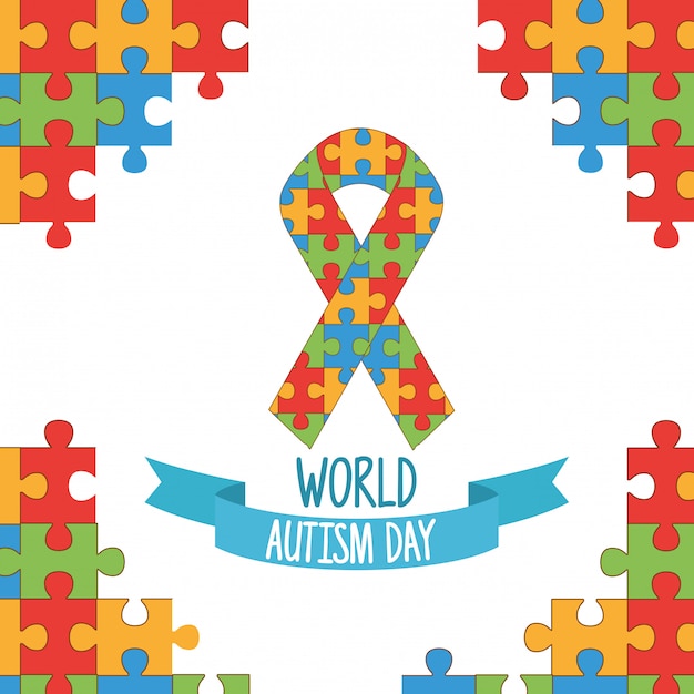 World autism day with ribbon puzzle pieces