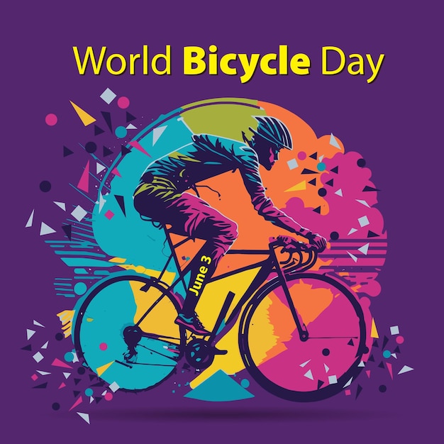 Vector world bicycle day abstract sticker logo can be use for poster banner background and wallpaper