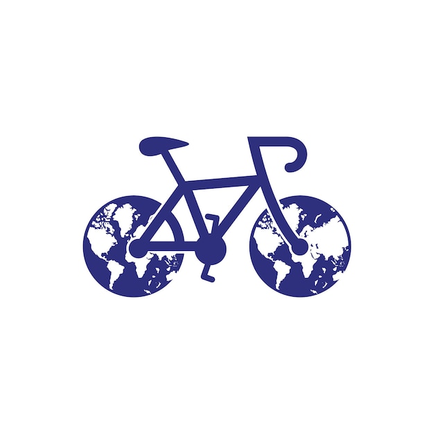 세계 자전거의 날. 행성 지구 모양 아이콘 벡터 디자인에 바퀴가 달린 자전거.
