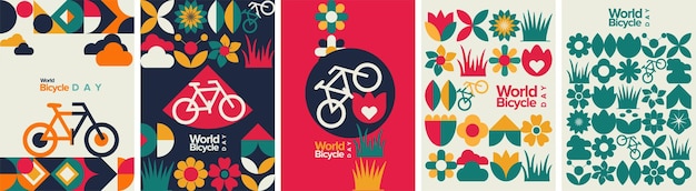 World bicycle day poster template Book cover and background geometric shape Vector illustration