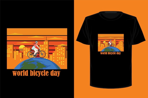 世界自転車デーのレトロなヴィンテージTシャツのデザイン